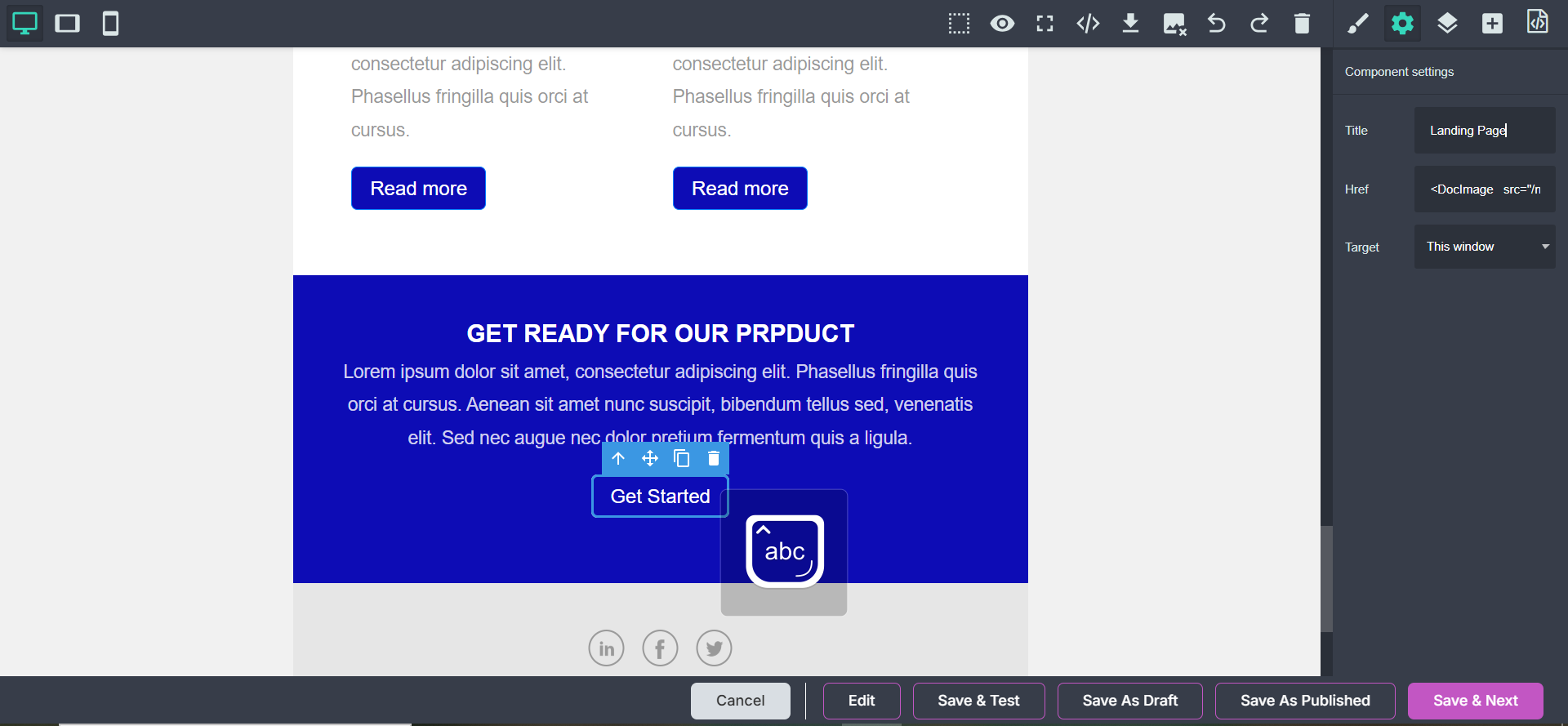 Assign landing link to email template